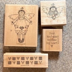 RETIRED & RARE Stampin' Up! Raggedy Angel Rubber Stamp Set of 4